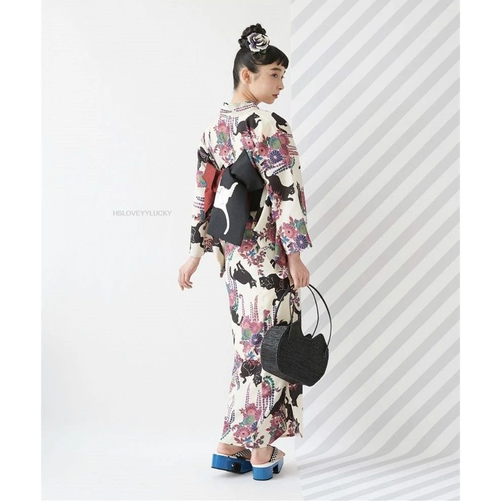 Japanese Style Retro women Kimono Yukata Dress Vintage Photoshooting Cosplay Costume Evening Dress cat  Bath Robe Yukata Geisha