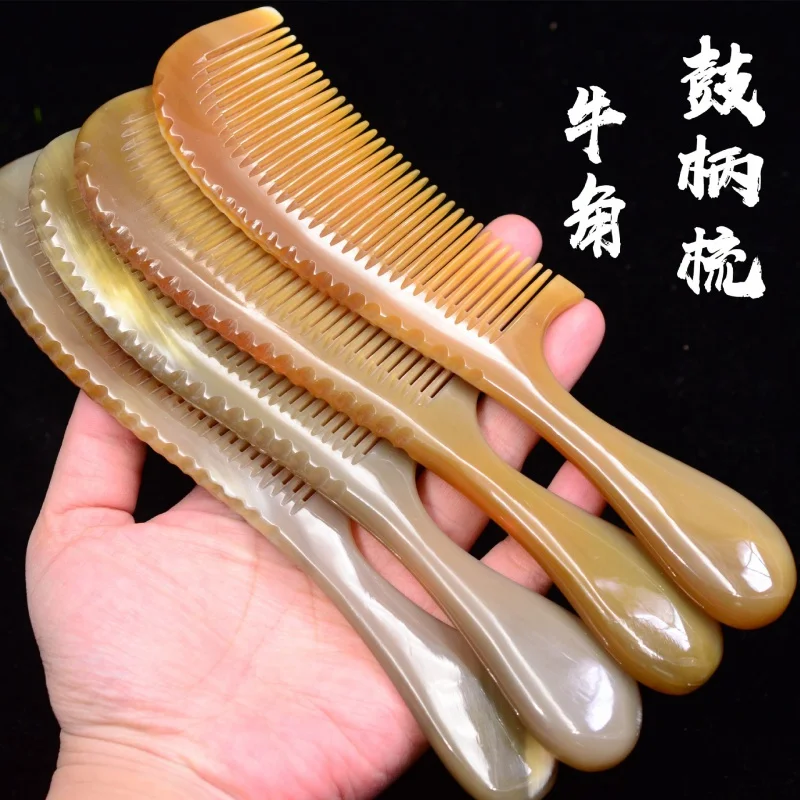 

19-20cm Scalper Horn Drum Handle Comb about Thick8-10MMYak Horn Comb Carved Natural Horn Comb Batch