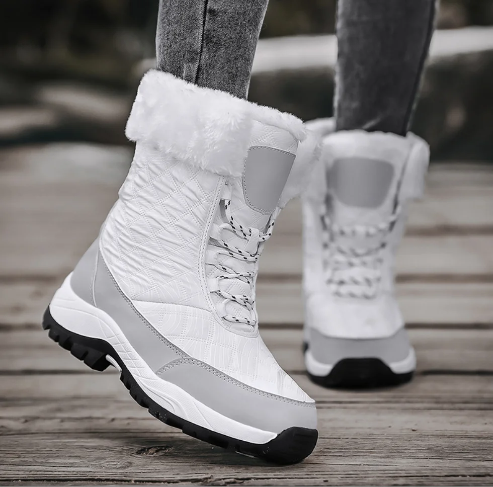 Genuine Leather Women Winter Boots Shoes Thick Wool Ladies Outdoor Snow Bootias Causal Sneakers Mujer Platform Fur Rubber Boots