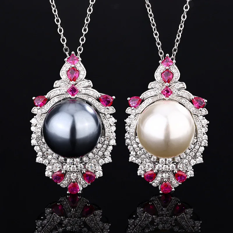 

New design jewelry with copper base and plating, luxurious and creative pearl pendant necklace 16mm