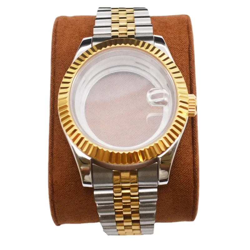 

40mm Gold Watch Set Stainless Steel Case Strap Sapphire Glass with Calendar Window Men's Watches for Datejust NH35 NH36 Movement