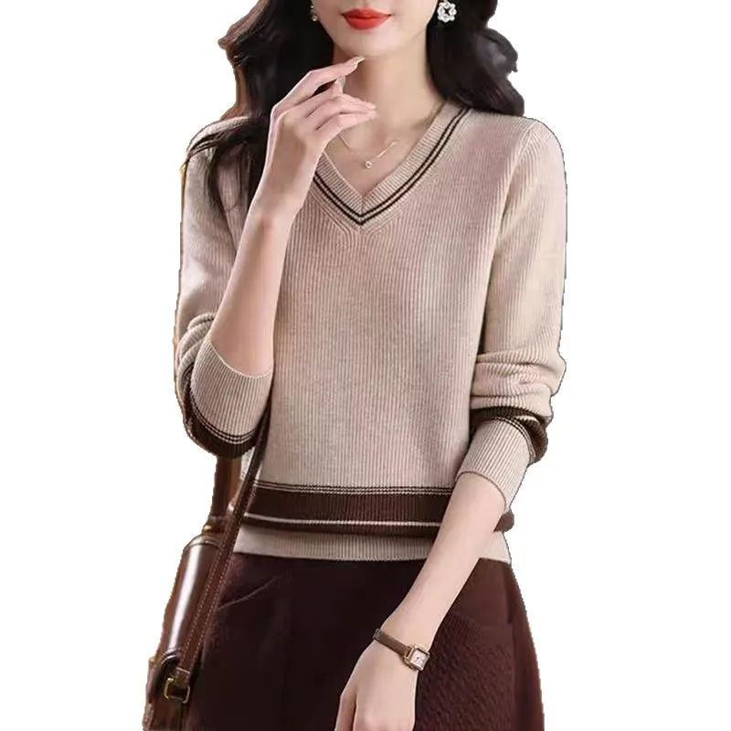 Ropa Mujer New V Neck Long Sleeve Knitwear Tops Female Spring Autumn Short Pullover Sweater Knit Slim Woolen Women's Clothing