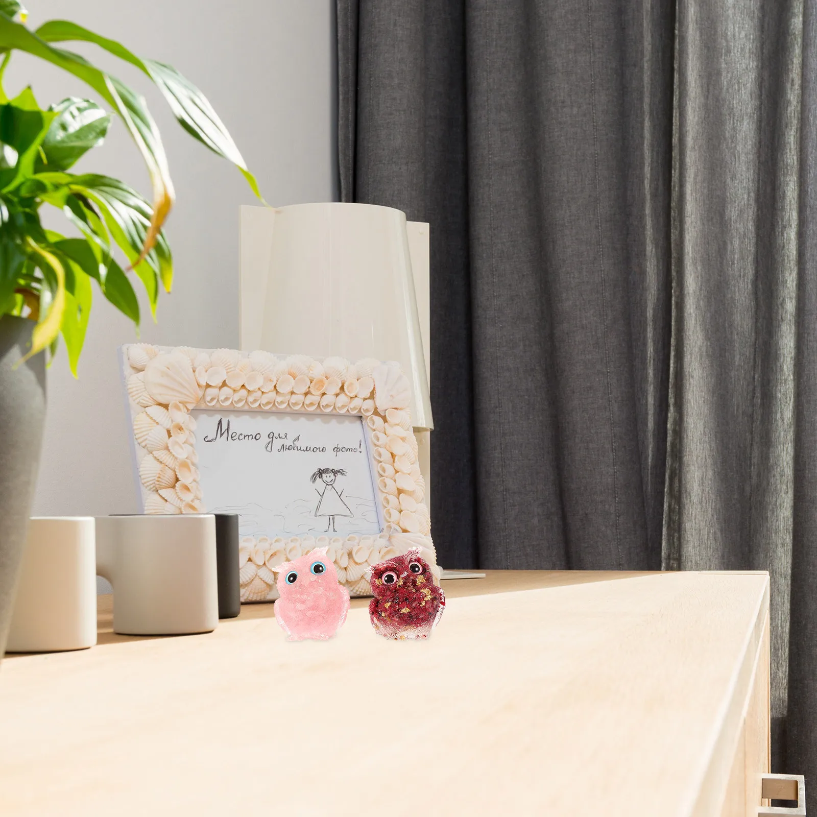 

2Pcs Owl Statue Synthetic Resin Crystal Epoxy Compact Office Desktop Decoration Living Room Home Gift Animal Figurines