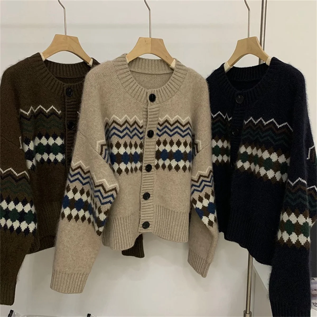 Fashion Vintage Knitted Sweater Loose Tops For Women Long Sleeve Single Breasted Cardigan Y2k Autumn Winter 2024 New In Sweaters