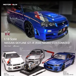 1:18 MOTORHELIX MH GTR R34 NISMO CRS Alloy compression shaft miniature model,adult decoration,boy toy,children's gift