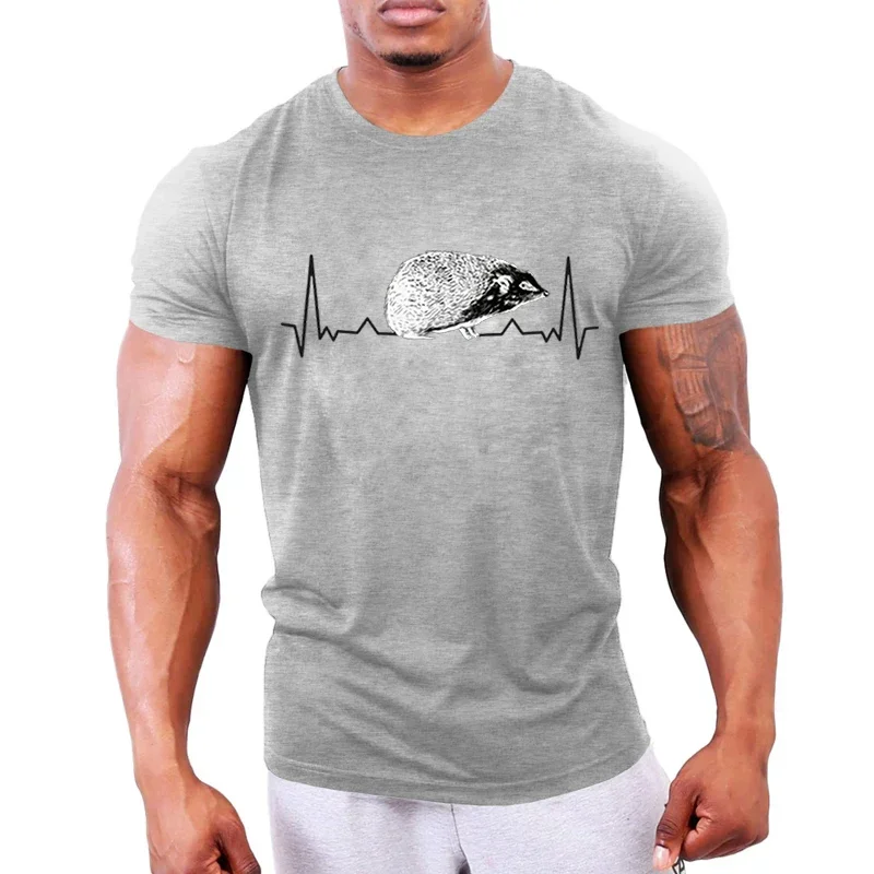 Hedgehog Heartbeat Print T Shirts Men Clothing Short Sleeve T-shirts Oversized Fashion Camiseta Male Black Tshirt Tops Tee Homme