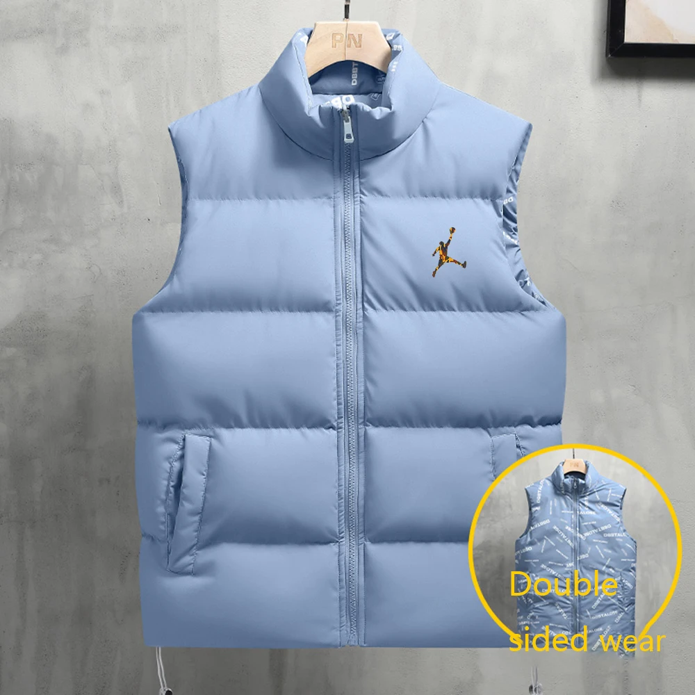 Trendy fashion street cross-border winter double-sided vest loose and warm thick plus size cotton jacket men's camisole sleevele