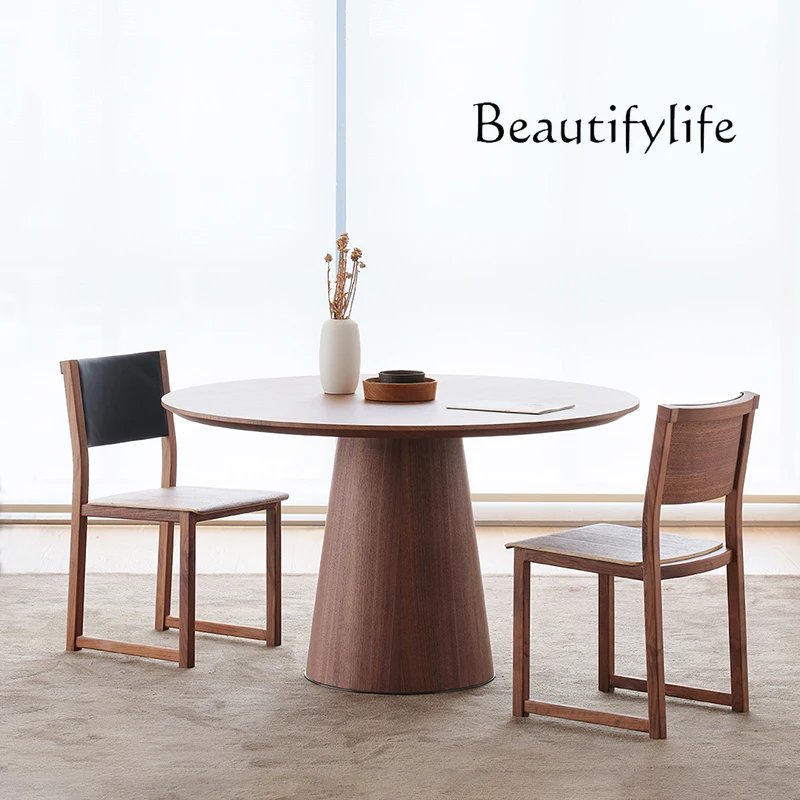 Nordic and Japanese Style Silent Style Walnut White Oak Log Black Solid Wood Modern round Table