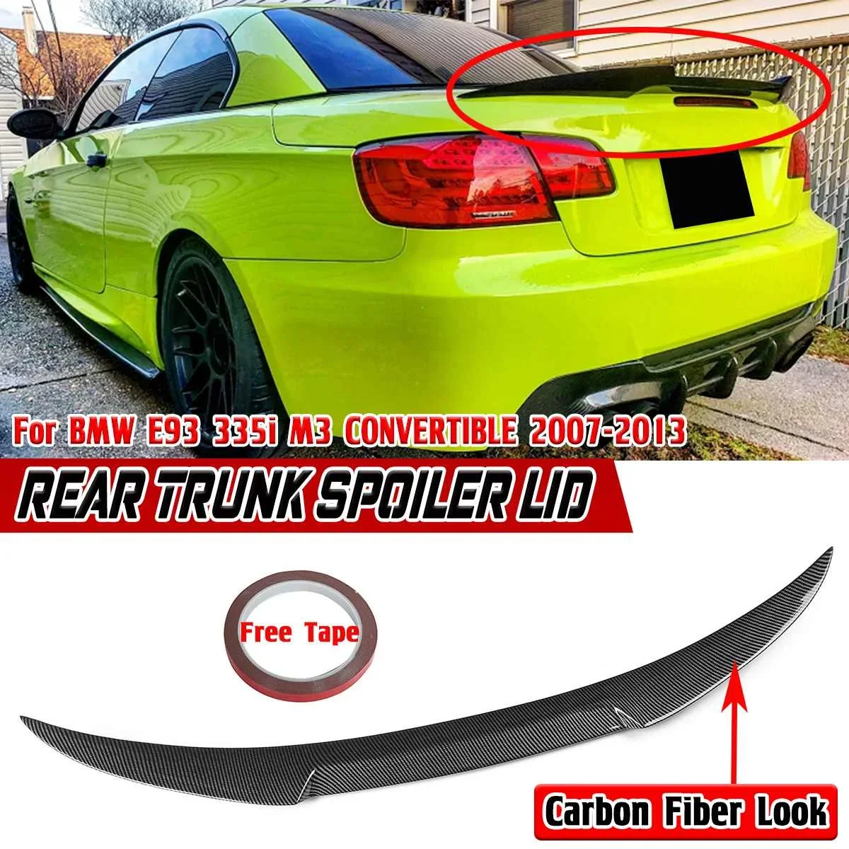 

Glossy Black/Carbon Fiber Look Car Rear Trunk Lip M4 Style Rear Wing Spoiler For BMW E93 335i M3 CONVERTIBLE 2007-2013 Body Kit