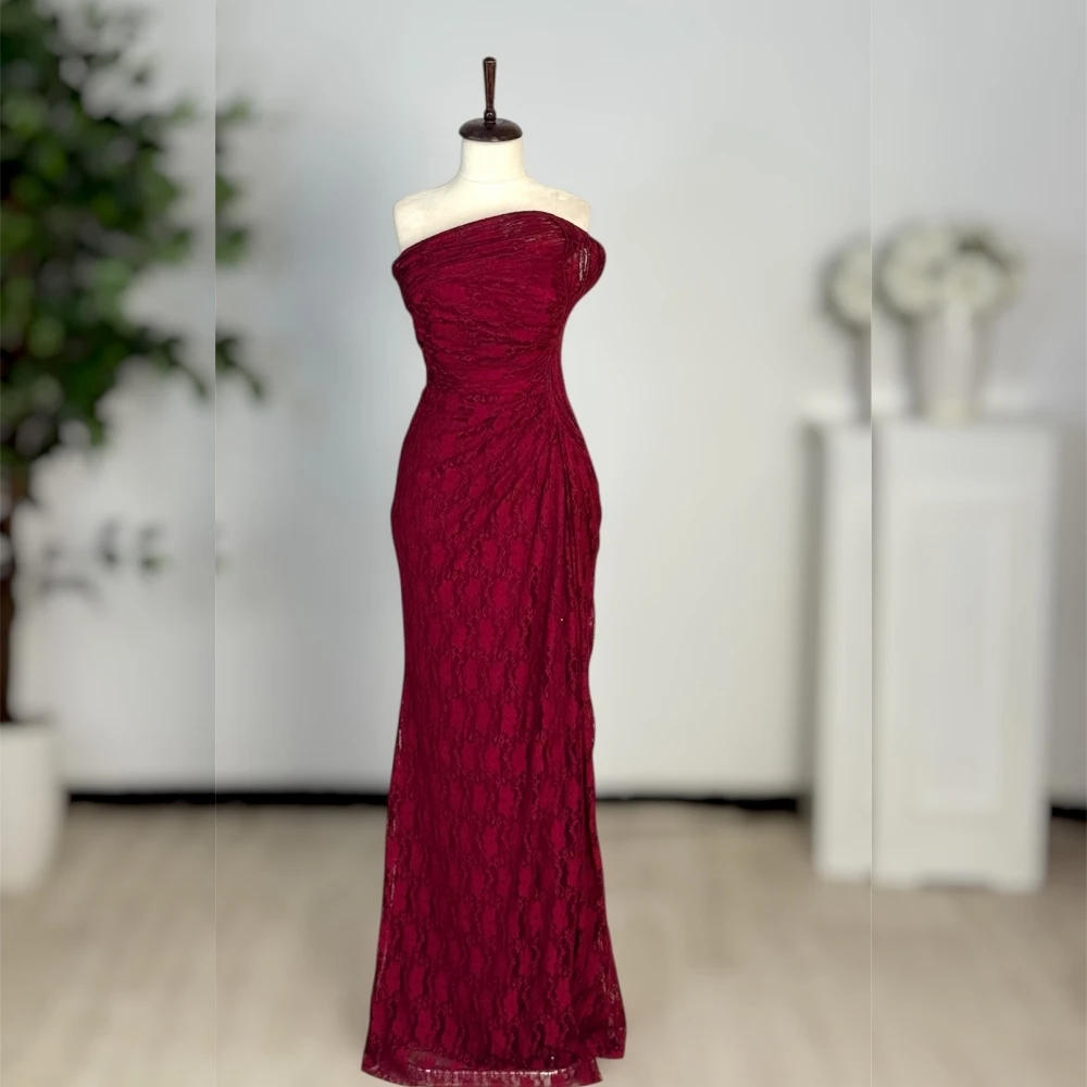 

Customized High Quality Evening Dress Pleat Lace Strapless Trumpet Long Dresses Bespoke Occasion Elegant Party Wedding