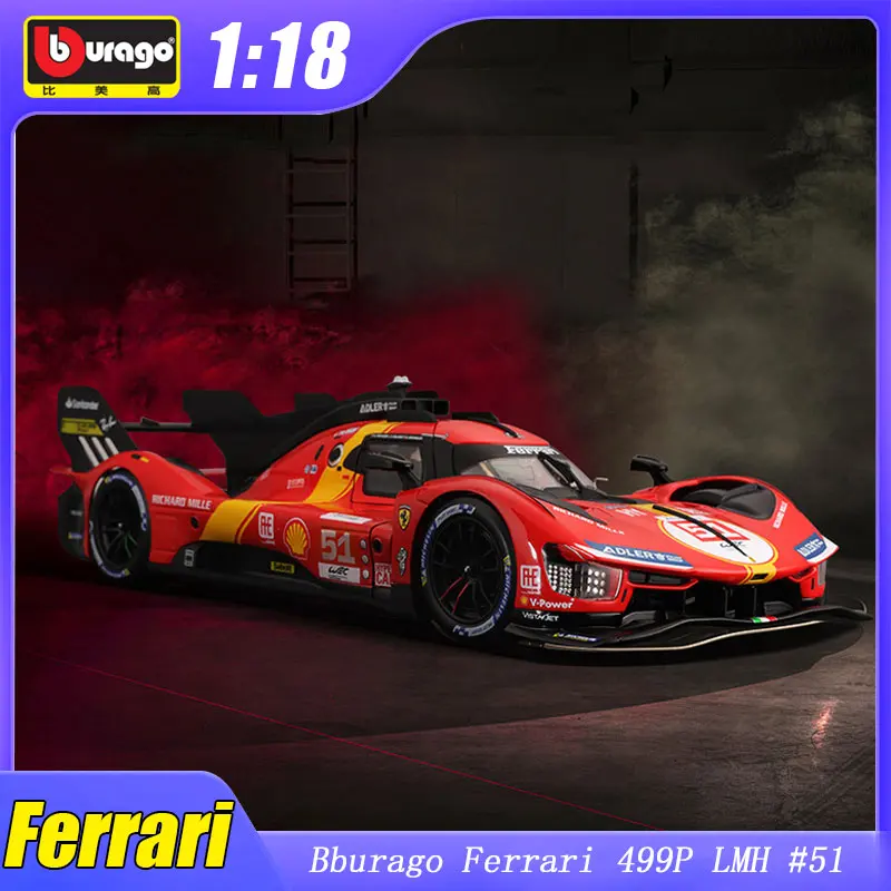 

1:18 Bburago Ferrari 499P LMH #51 Le Mans Model Car Racing Rally Toy Champion Alloy Luxury Vehicle Fans Collection Wec Display