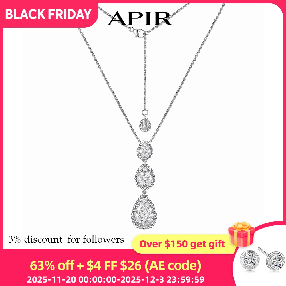 

APIR 5A Zircon Large Water Drop Pendant Necklace Silver Color for Women Full Diamond High Quality Luxury Jewelry Ladies Necklace