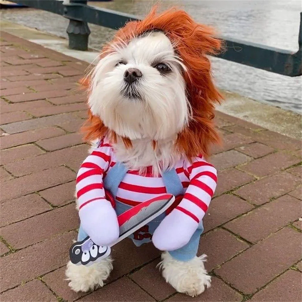 Funny Dog Clothes Cosplay Party Costume Face Cloth Comical Outfits Halloween Dress Jumpsuit Deadly Doll Pet Clothes Accessories