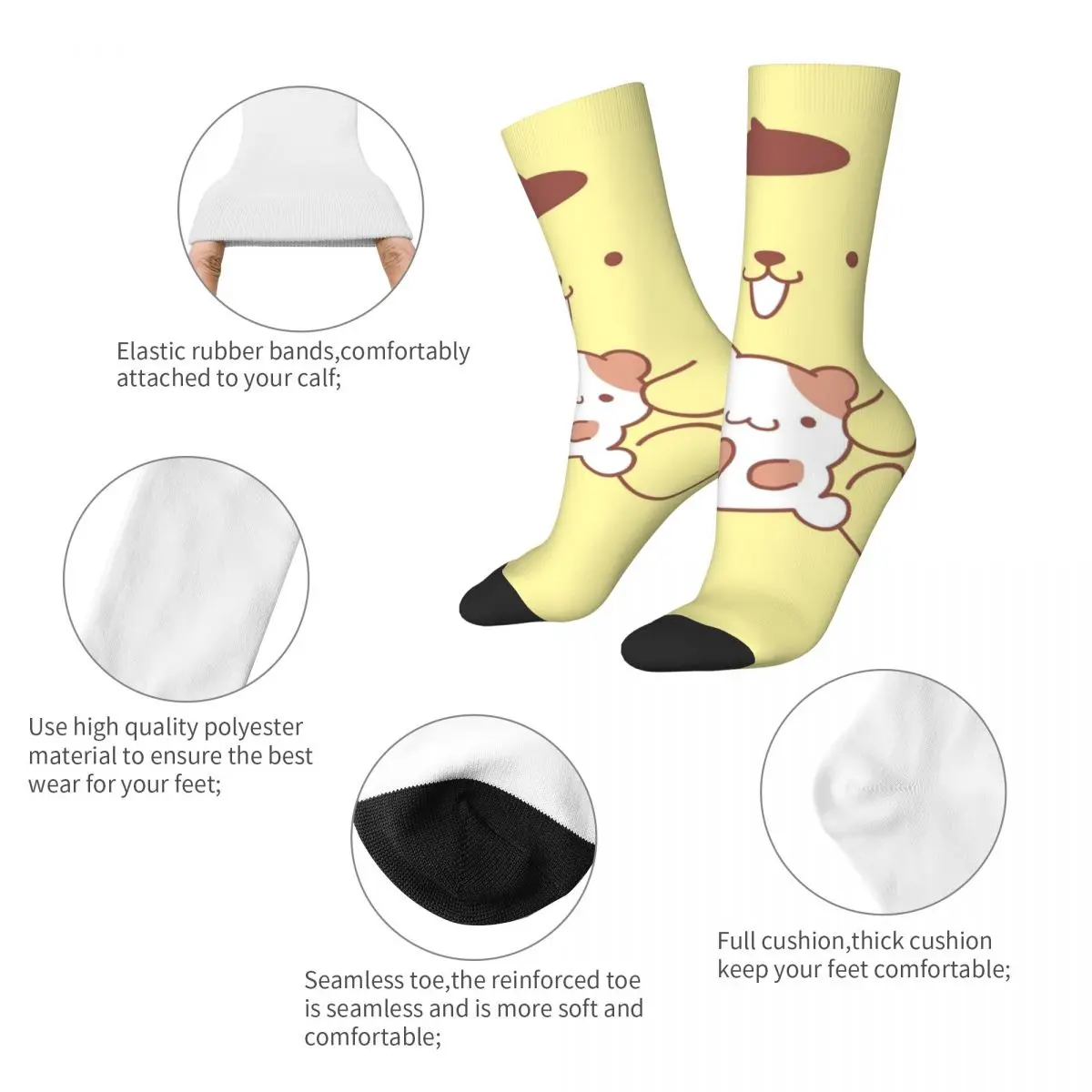 Autumn Winter Retro Women Men Cute Pom Pom Purin Face Socks Cartoon Non-slip Middle Tube Socks