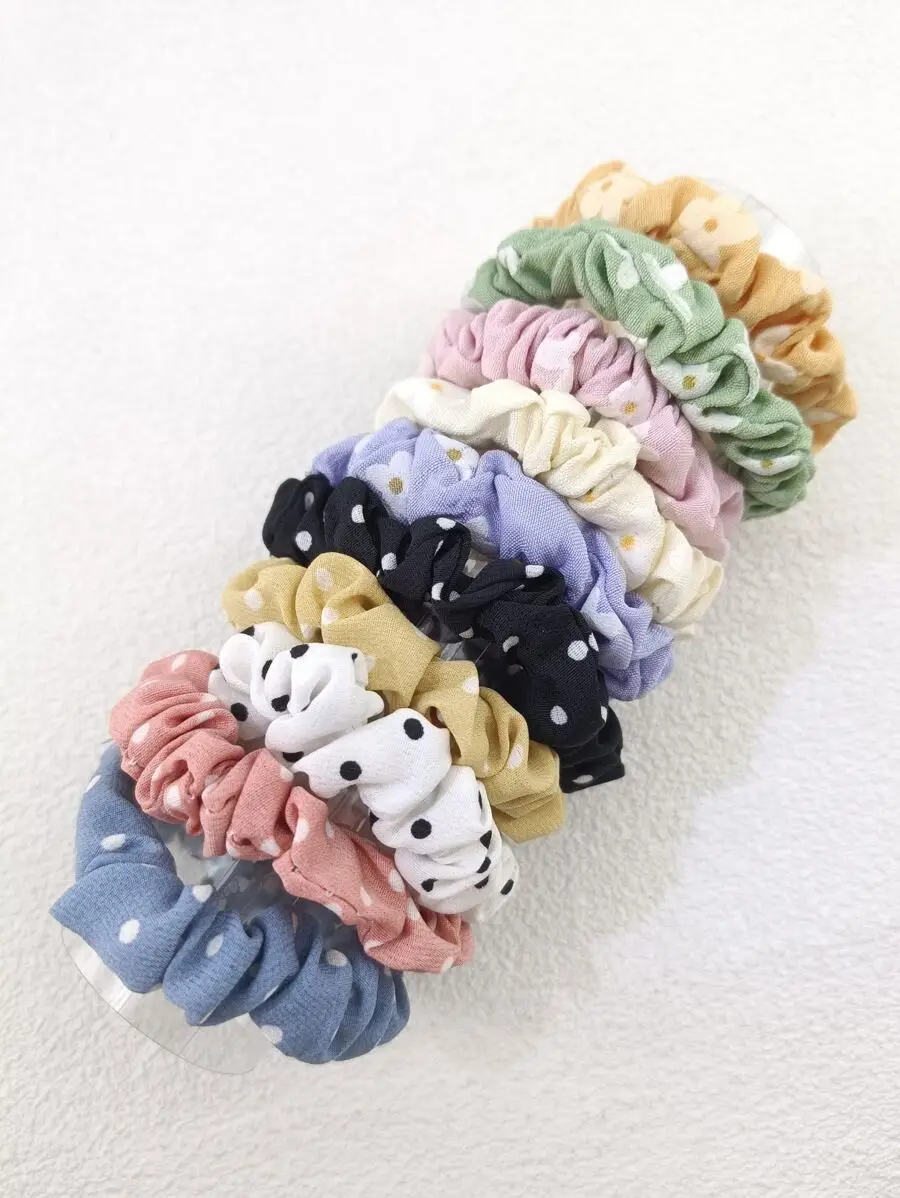 10 Pack Women's Colorful Dacron Bow Scrunchies
