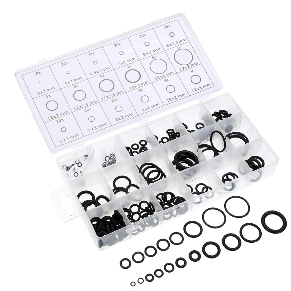 225 pcs 고무 O 링 O-링 와셔 물개 방수 구색 Plactic 상자 키트 세트와 다른 크기