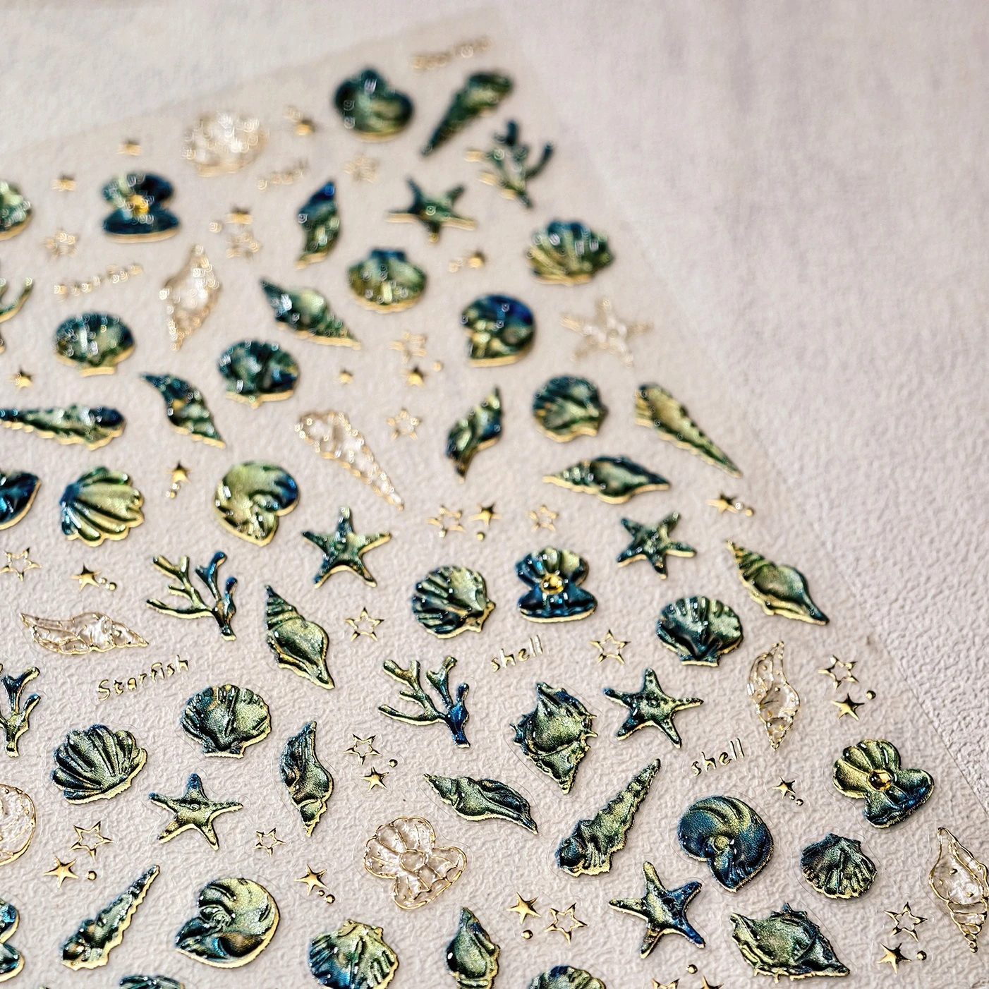 Marzycielski różowy zielony niezwykły szykowny muszla muszla rozgwiazda koral perła ostryga gwiazda morze naklejki do paznokci Ocean Illusion Manicure naklejki
