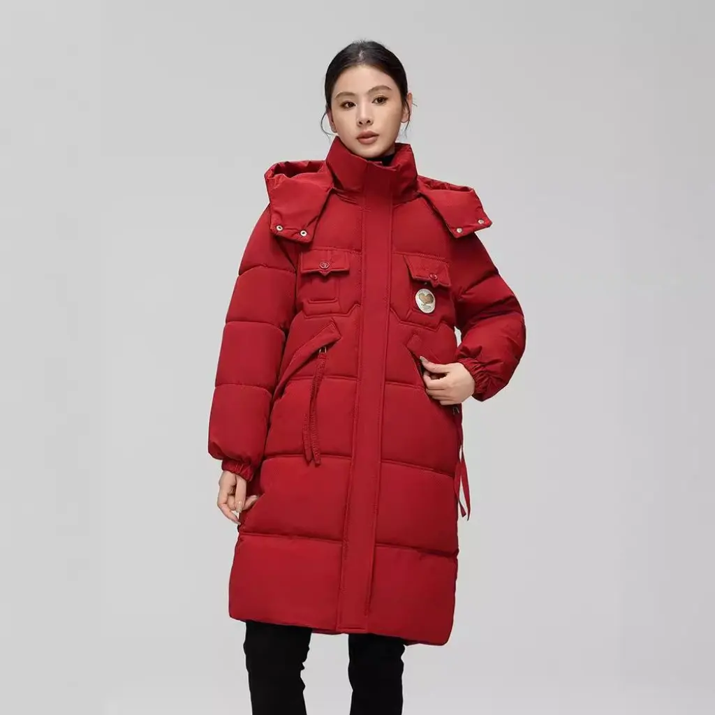 

Women's Mid-Length Cotton-Padded Jacket Loose Thick Hooded Over-the-Knee Winter Fashion New Style