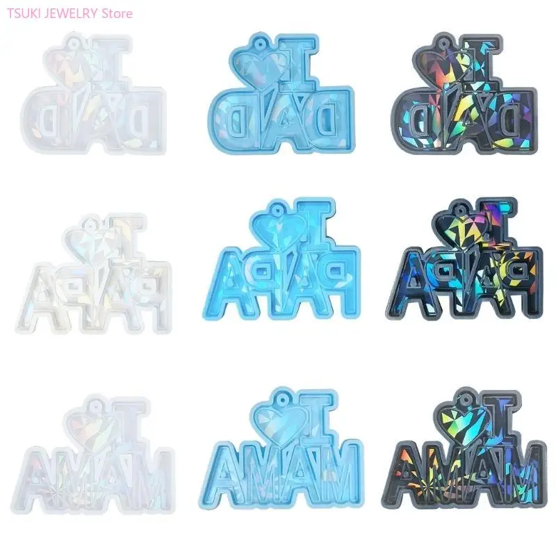 

62KE Heart Dad Keychain Resin Mold Silicone Mould Earrings Pendant Mold Epoxy Casting Mold DIYs Jewelry Making for Mother Day