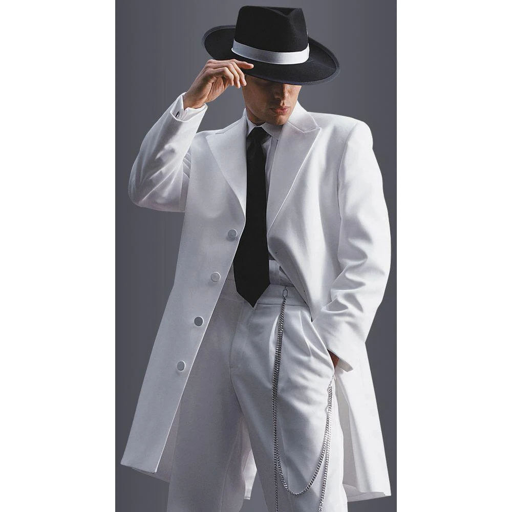 

Handsome White Tuxedo Single Breasted Men Suit Two Pieces(Jacket+Pants) Lapel Outfits Chic Casual Party Prom Wedding Set