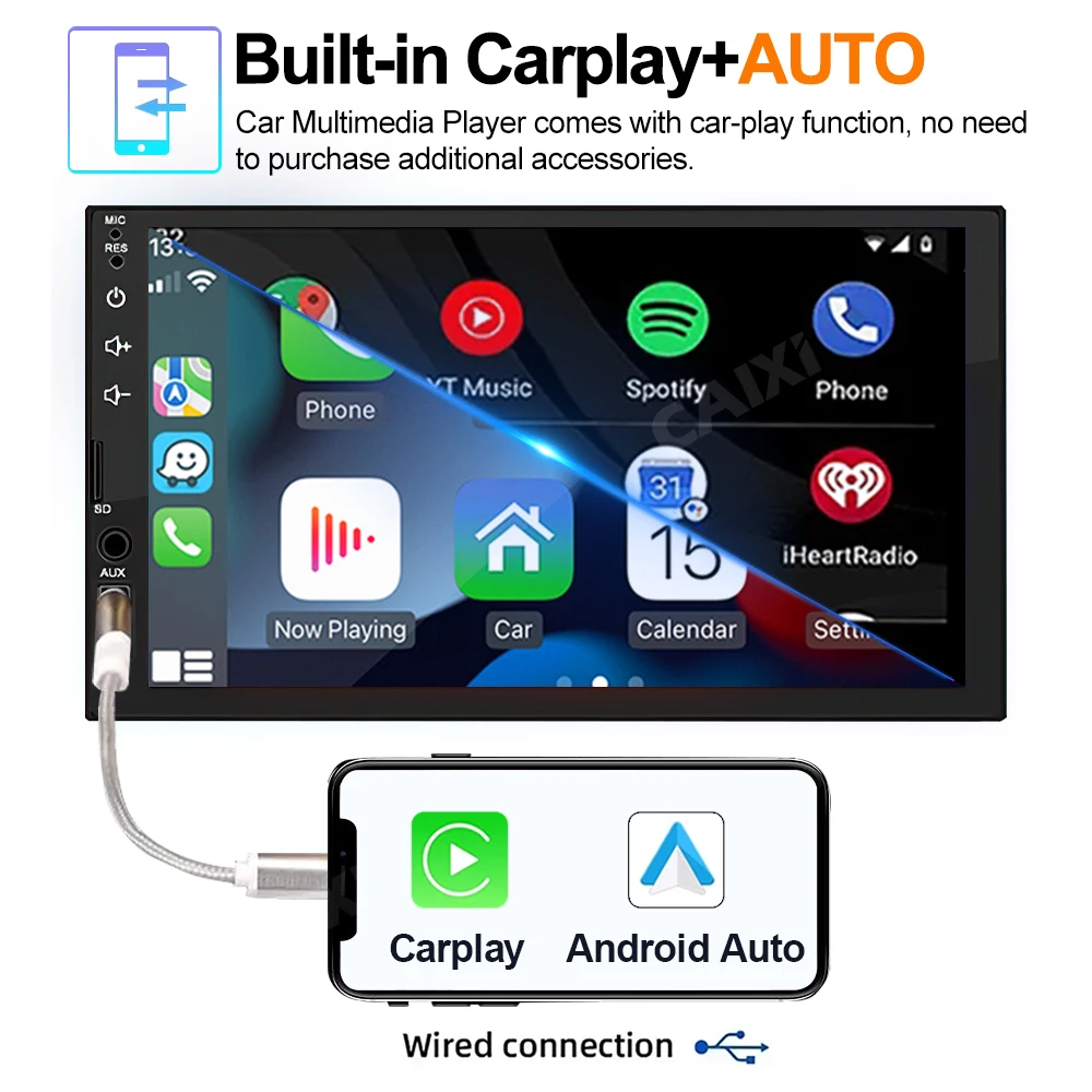 CAIXI 1 Din راديو السيارة Carplay Android Auto GPS صوت السيارة 1DIN HD 7 ''IPS مشغل وسائط متعددة للسيارات Universal Autoradio