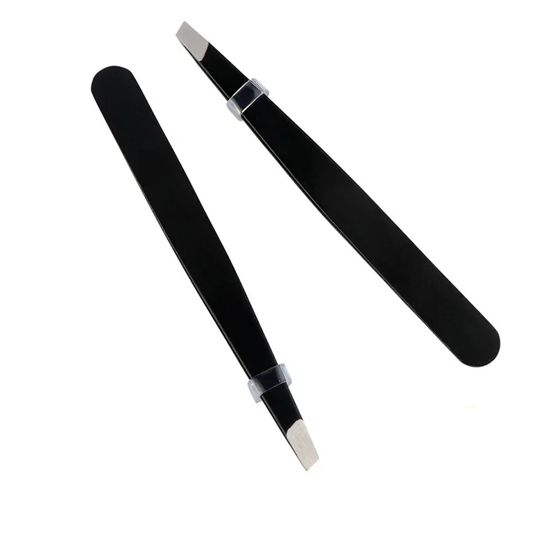 Stainless Steel Pink Slanted Black Tip Point Hair Removal Eyebrow Tweezers Harmless Face Makeup Beauty Tool