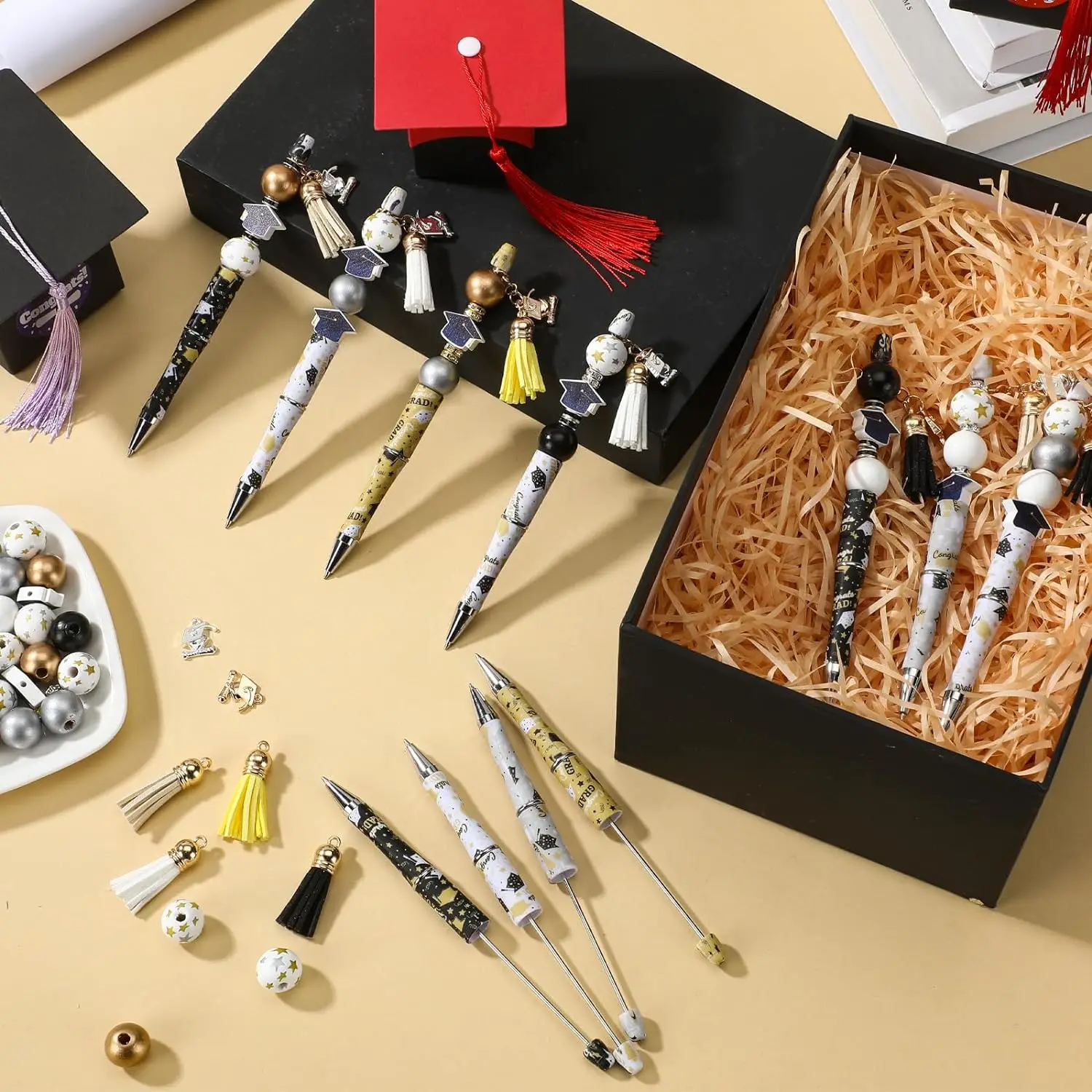 6 قطع من أقلام الخرز التي تحمل عنوان المعلم، مجموعة أقلام الخرز التي يمكنك صنعها بنفسك، العودة إلى المدرسة، مكتب الهدايا الإبداعية ومستلزمات الدراسة، حرفة يدوية من الخرز #4