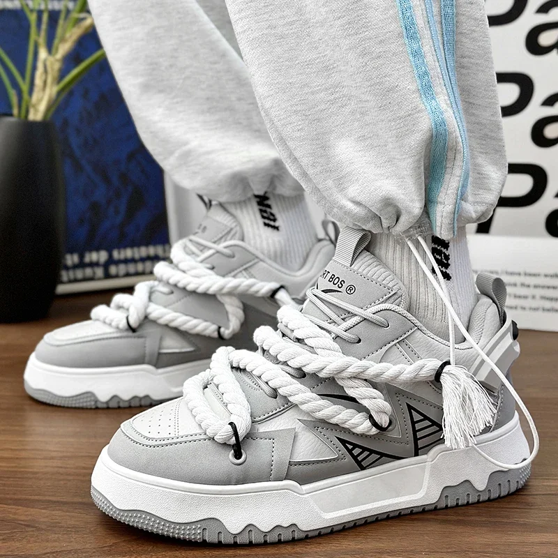

2025 New Men's Casual Personalized Design Lace Up Sports Shoes Thick Soled Height Increasing Versatile Board Shoes Hard-Wearing