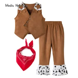 Western cowboy suit children's holiday costume vest hat scarf boys performanceclothes Purim holloween outfits