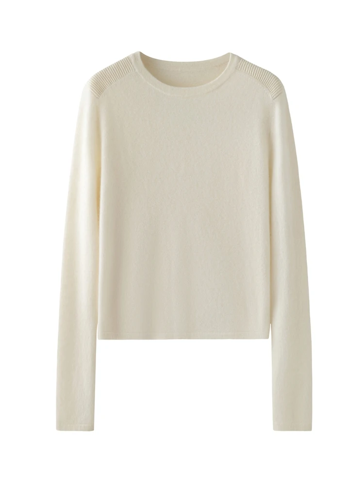 TLOML Damski Sweter 100% Kaszmir Okrągły Dekolt Jesień Zima Dopasowany Podstawowy Sweter z Kaszmiru Miękki Ciepły Warstwa Bazowa Top