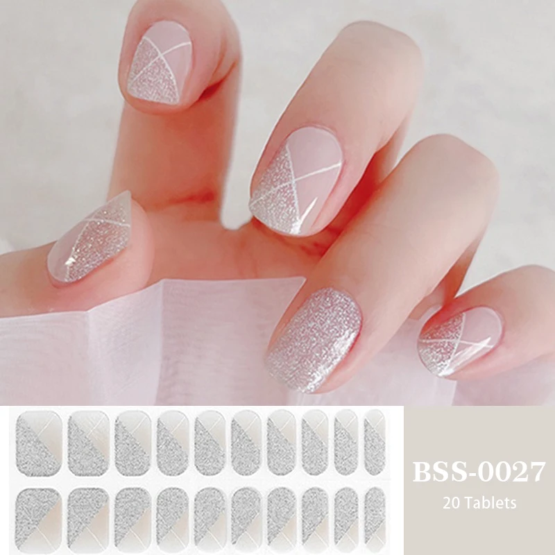 14/16/18/20Tips French Gel Nail Strips Patch Sliders Adhesive Waterproof Long Lasting Full Cover Gel Nail Stcikers UV Lamp Need