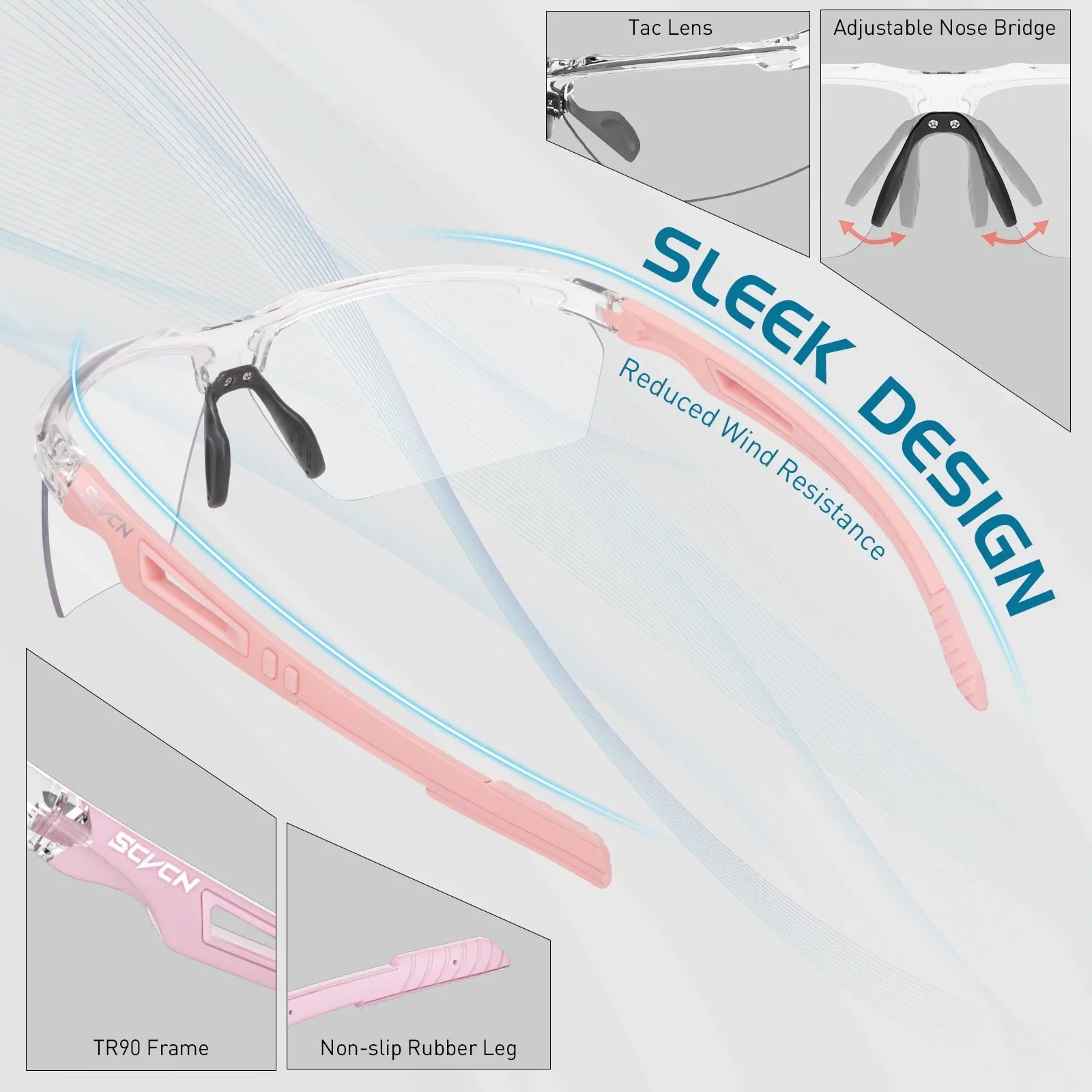 SCVCN UV400 Bescherming Heren Dames Buitenrijden Winddichte bril Wandelen Sportbril Fietsen Meekleurende rijzonnebril