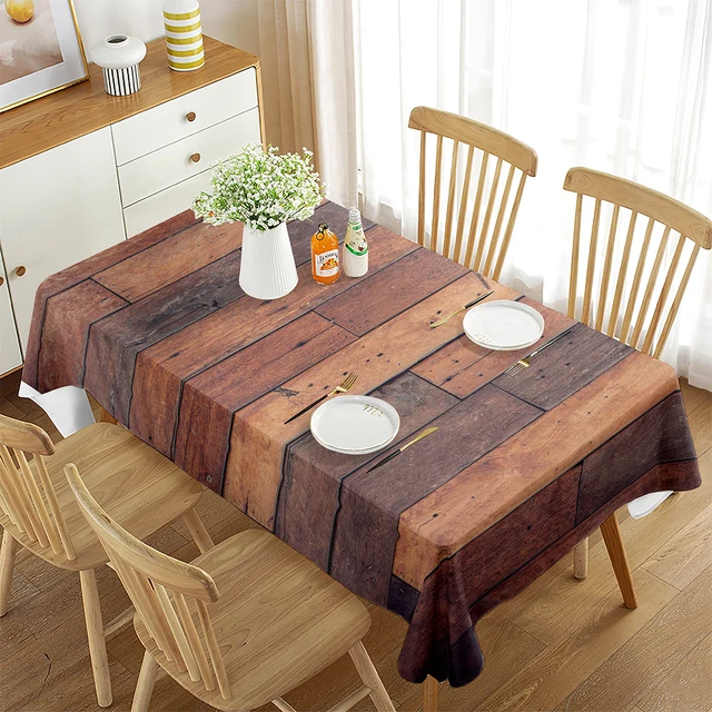 Wood Grain Texture Rectangular Tablecloth Holiday Party Decoration Waterproof Tablecloth  for Dining Table Decor Toalha De Mesa