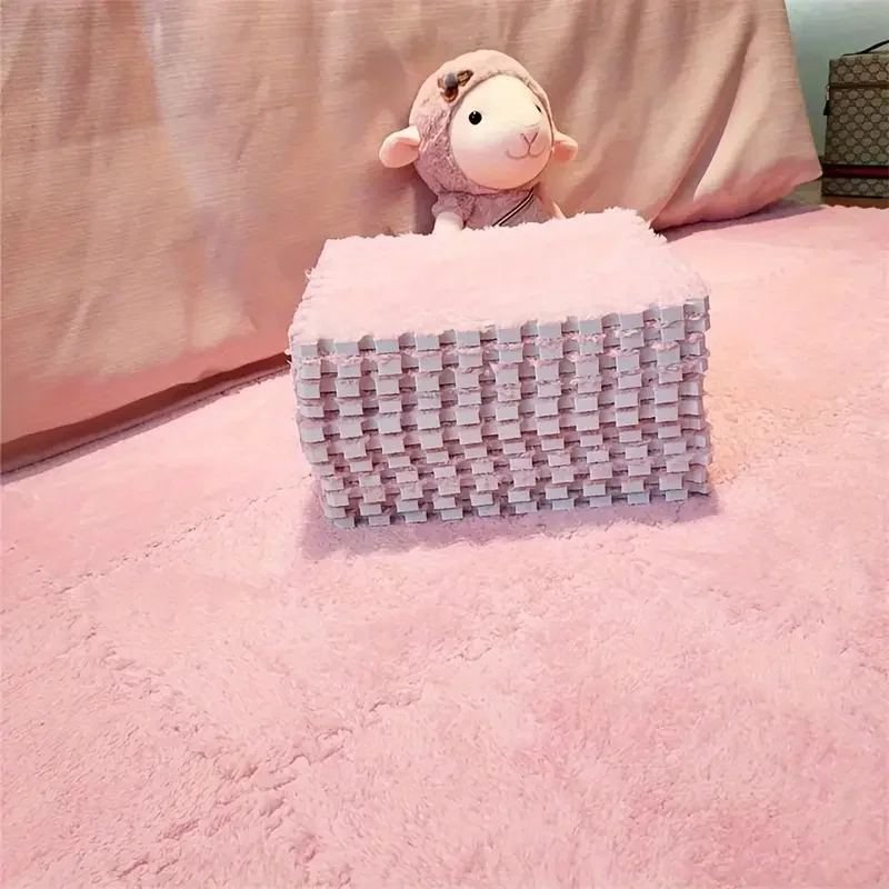 NONE 4/12 Stück Plüsch-Puzzle-Schaum-Bodenmatte, weich, flauschig, ineinandergreifend, quadratische Schaumstofffliesen, Teppiche für Wohnzimmer, Schlafzimmer, Dekoration 5