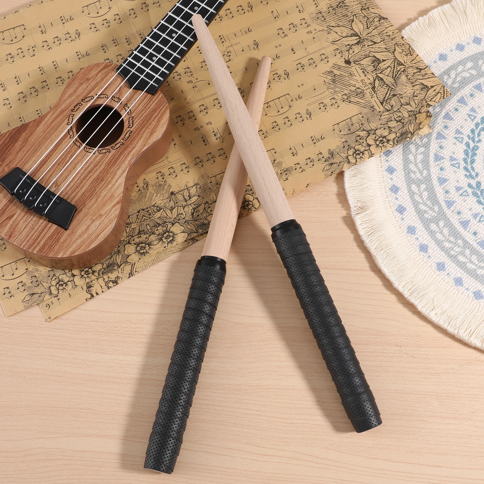 

350X20Mm Black Tapered Taiko Drumsticks Wood For Maibachi Drum Lightweight Pair Drum Sticks Gift