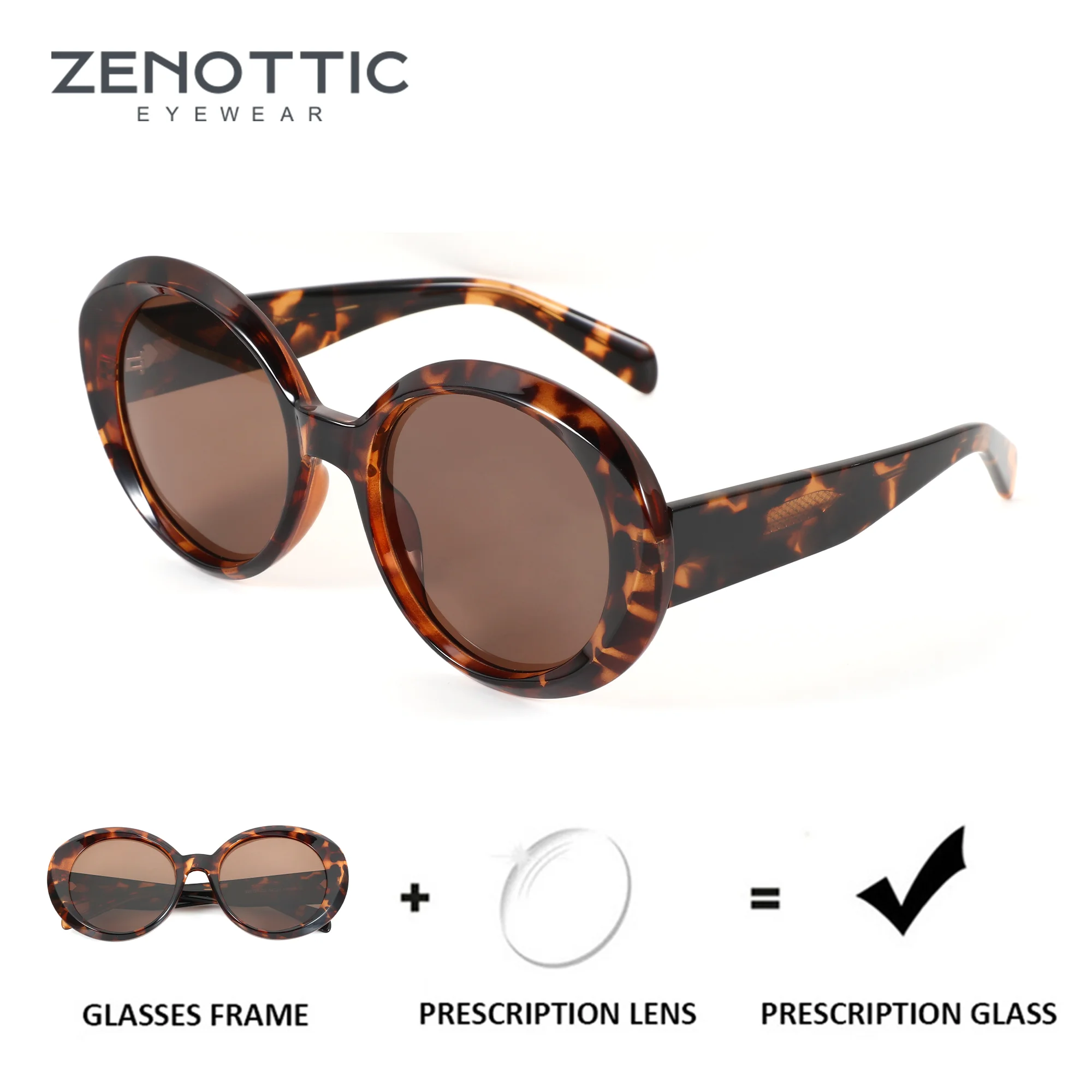 

ZENOTTIC（L Size）Stylish Round Prescription Sunglasses For Women UV400 Polarized Lenses Myopia Optical Shades