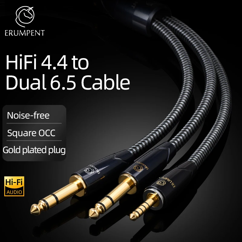 HiFi 4.4 to Dual 6.5 Cable High Quality Square OCC Double Shielding Balanced 4.4mm Jack to Dual 6.5mm TRS Jack Audio Cable