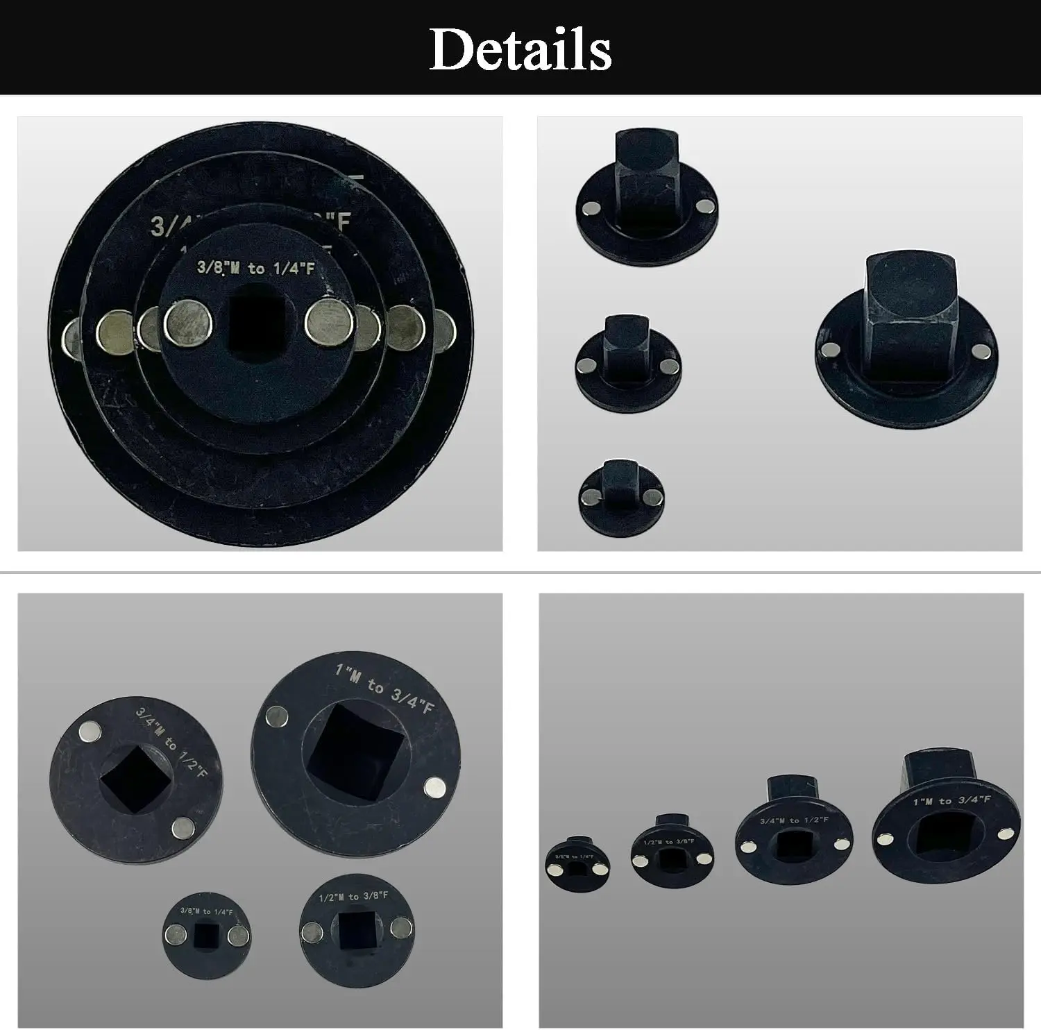 4個入りロープロファイルインパクトソケットアダプターセット、1/4インチから3/8インチ、1/2インチから3/4インチ、3/4インチから1インチ、自動車およびDIYツール用