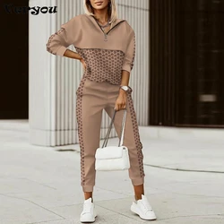 New 2022 Women Fashion Plaid Print Splicing Zipper Front Hooded Top & Pants Set Elegant Two Pieces Suit Flare Pants Outwear