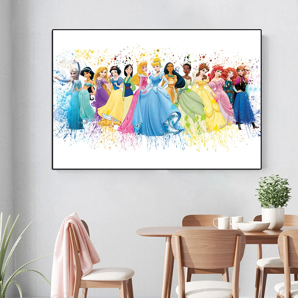 Disney Snow White Princess Watercolor Cartoon Cinderella Comic Poster And Print Frozen Elsa Wall Art Living Kids Room Home Decor