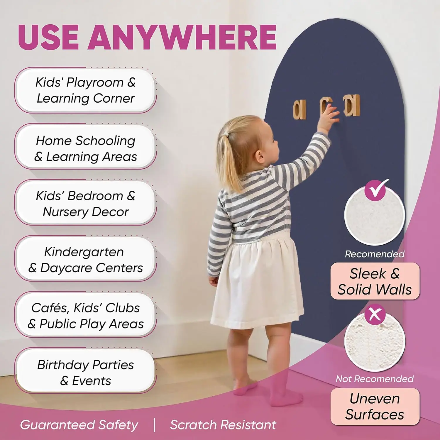 48x24 Inch Magnetic Chalkboard Wall Sticker - Arched Matte Finish for Playroom & Home Classroom