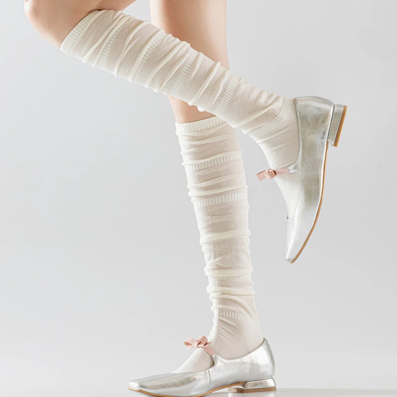 جوارب نسائية موضة فرنسية بلون سادة مضادة للانزلاق صيف جديد جوارب فضفاضة رقيقة للمرأة فوق الركبة جوارب طويلة بيضاء ناعمة #4