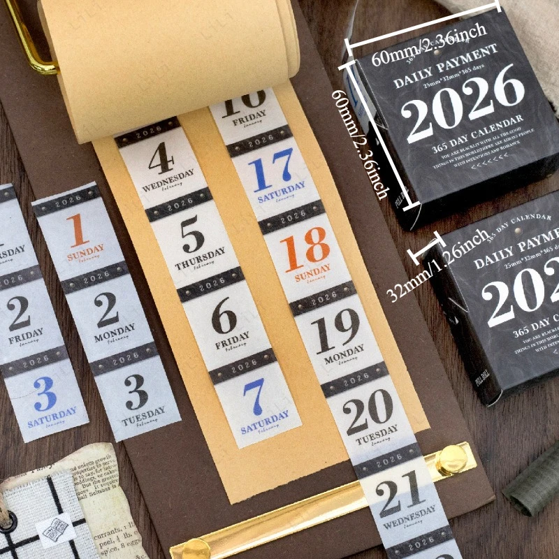 2026 Tape Sticker Calendar Pull box packaging Digital Stamp Calendar 365 day  tape calendar that can be torn off once a day