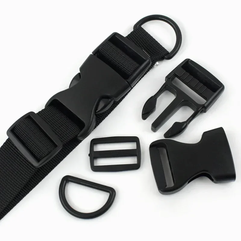 1-5Set 25mm Black Nylon Webbing with Quick Release Buckle Adjust Slider D Ring Plastic Buckles DIY Dog Collar Strap Repair Parts