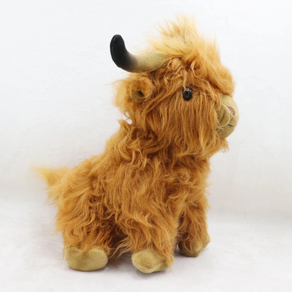 25cm Scottish Highland Cow peluche seduta postura capelli lunghi simulazione carina Kawaii Cow Doll Festival invia compleanno per bambini