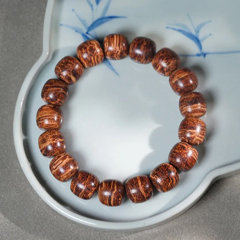 

Burma Small Leaf Dalbergia Odorifera Old Material Tiger Grain Single Wrap Mala Bracelet Smooth Fidget Play Wenwan Beads