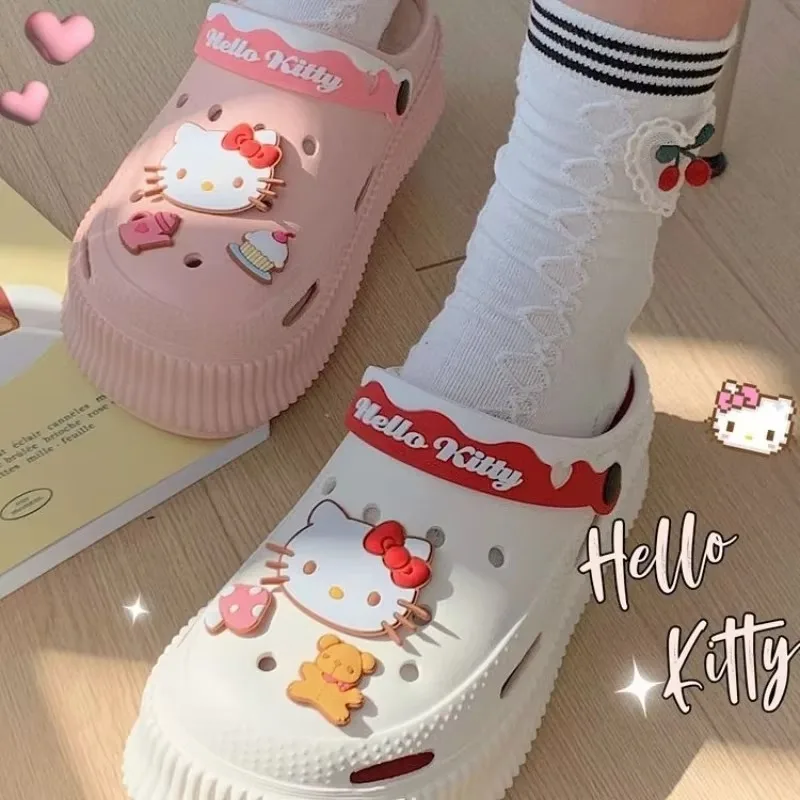 Sanrio Hello Kitty Cinnamoroll Kuromi Cute Kawaii EVA indoor slippers for women summer fashion outer wear non-slip thick sole