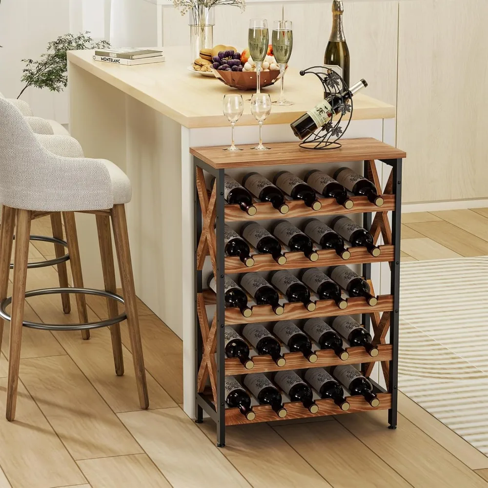 25 Bottle Wine Rack Freestanding Floor Rustic Holder Stand 5 Tier Wobble-Free Tall Racks Large Display Storage Shelf for Cellar