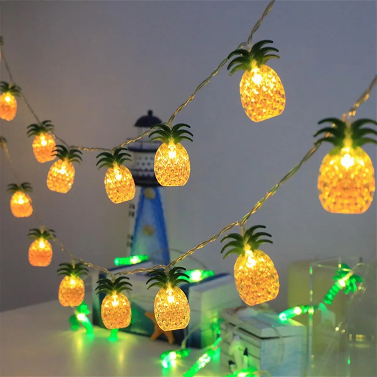 【HOT N07R】 3Set Pineapple String Lights Hawaiian Decorations Tropical Luau Pineapple String Lights for Summer Holiday Party