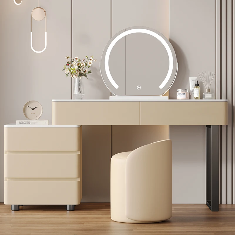 Multifunction Lighted Makeup Dresser with LED Mirror Modern Design for Bedroom & Bathroom Use MDF Panel Solid Wood Construction